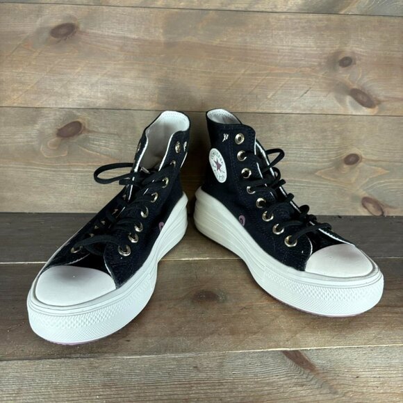 Converse all star move womens size 6 shoes black high top tiny tattoo sneakers - Picture 3 of 8